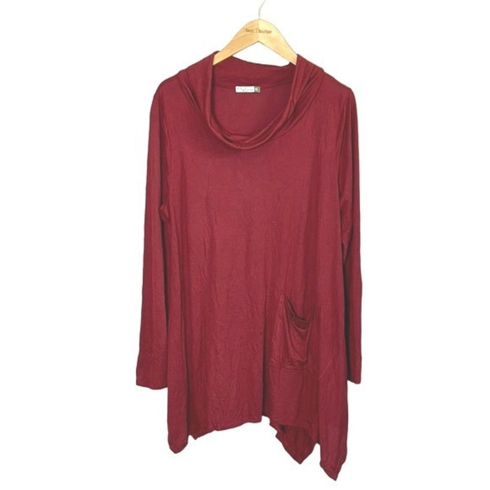 CHALET ET CECI Made in USA Bamboo Blend Medium Red Lagenlook Tunic Lightweight